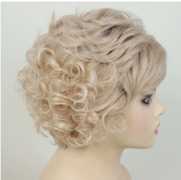 Short Curly Synthetic Wigs Rooted Blonde Mix Heat Ok Wig Women Soft Natural