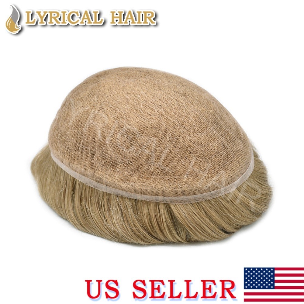 Mens Toupee Full Swiss Lace Front Bleached Knots Remy Hair System For Men Wig