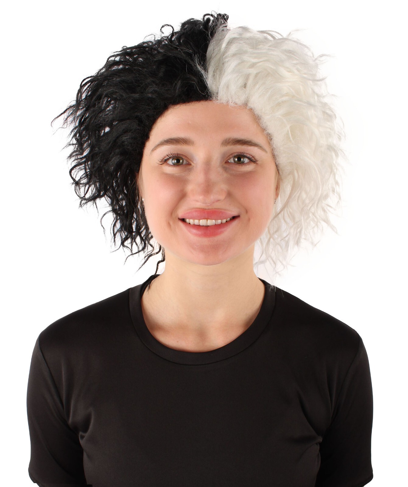 HPO Adult Women’s Black & White Two-toned Curly Wig, Breathable Capless Cap.