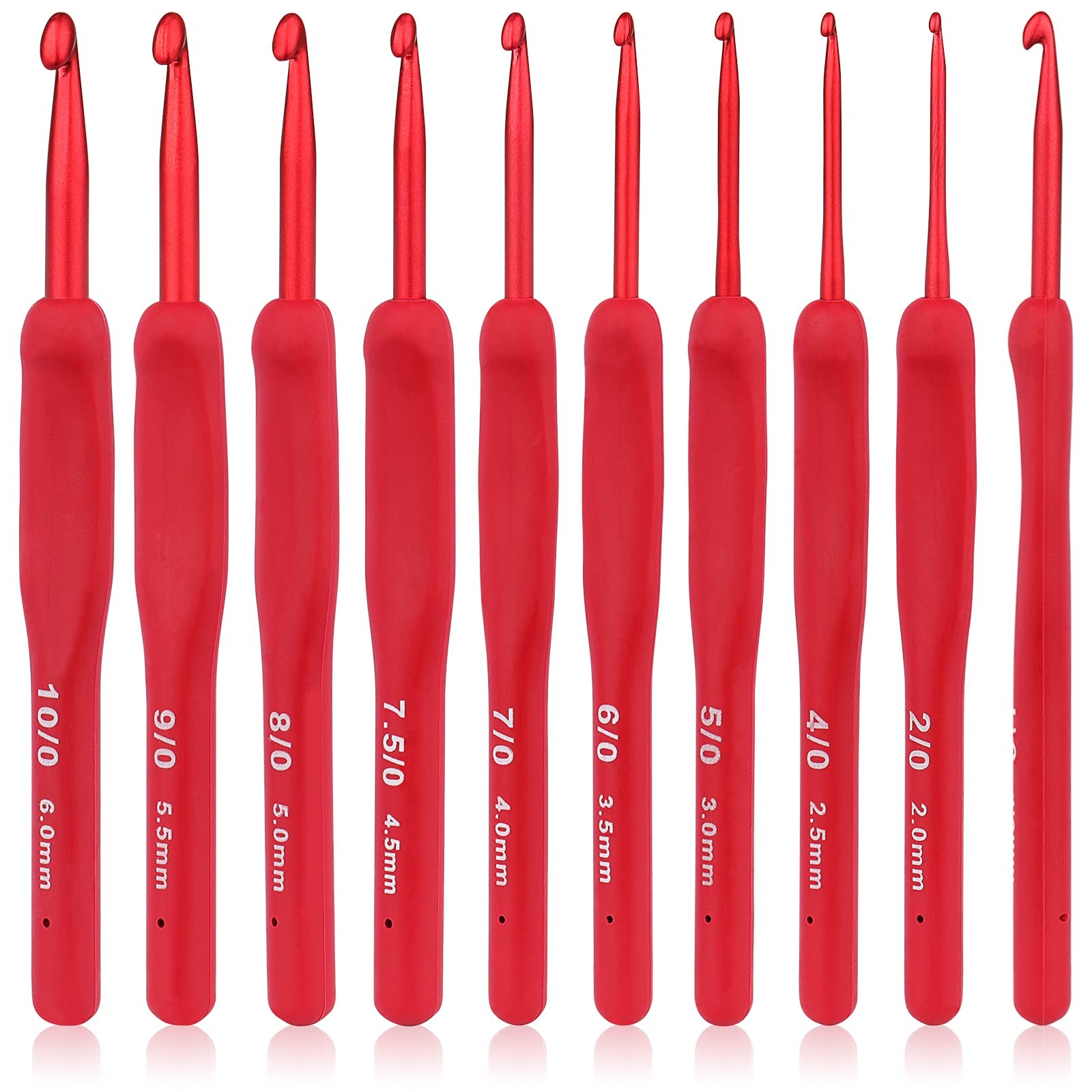 Coopay Red Crochet Hooks 2.0,2.5,3.0,3.5,4.0,4.5,5.0,5.5,6.0 millimeters,