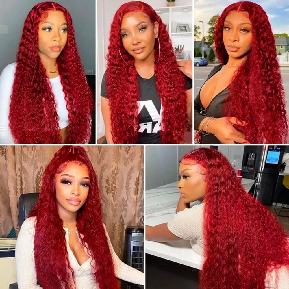Zevpiul Red Bundles Human Hair Burgundy Deep Wave 3 Bundles 28 30 32 Inch