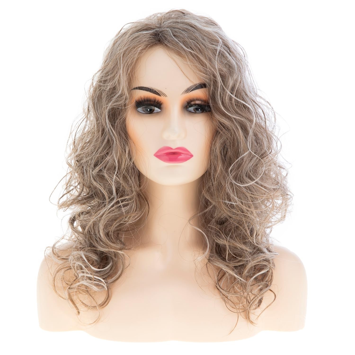 Wiwige Long Curly Blonde Wig for Women Mixed Brown Bouffant Wavy Hair Natural Lo