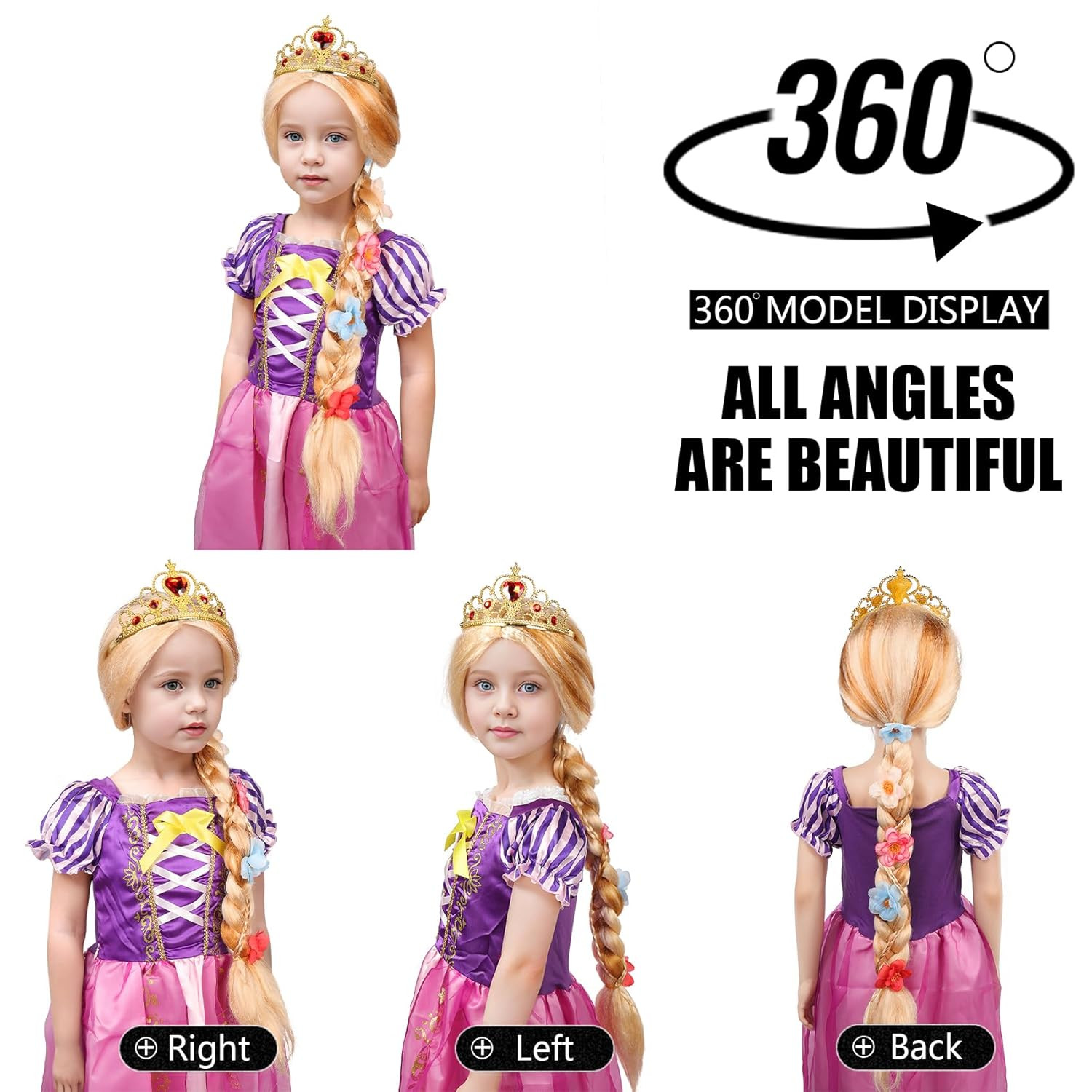 Rapunzal Wig for Kids Long Blonde Braided Wig for Girls Halloween Costume Wigs f