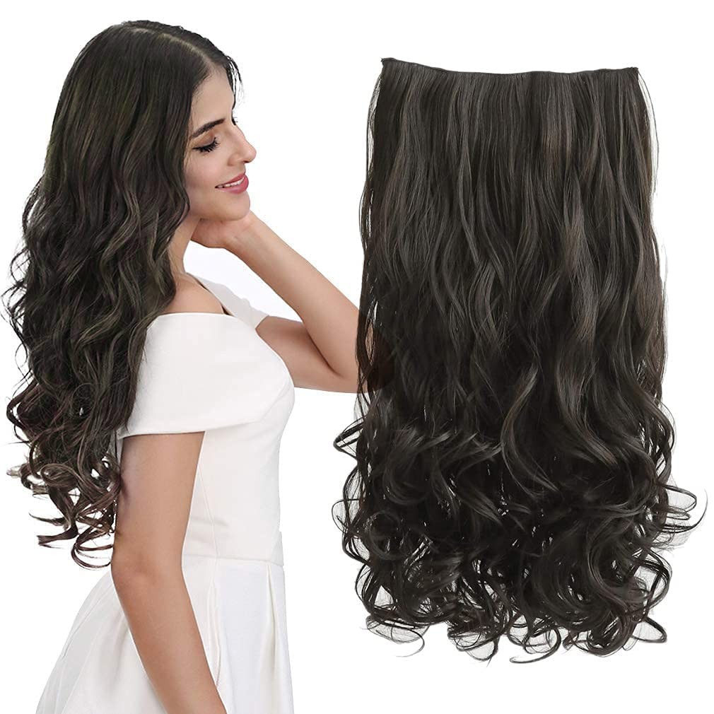 REECHO 20″ 1-Pack 3/4 Full Head Curly Wave 20 Inch (Pack of 1), Black Brown