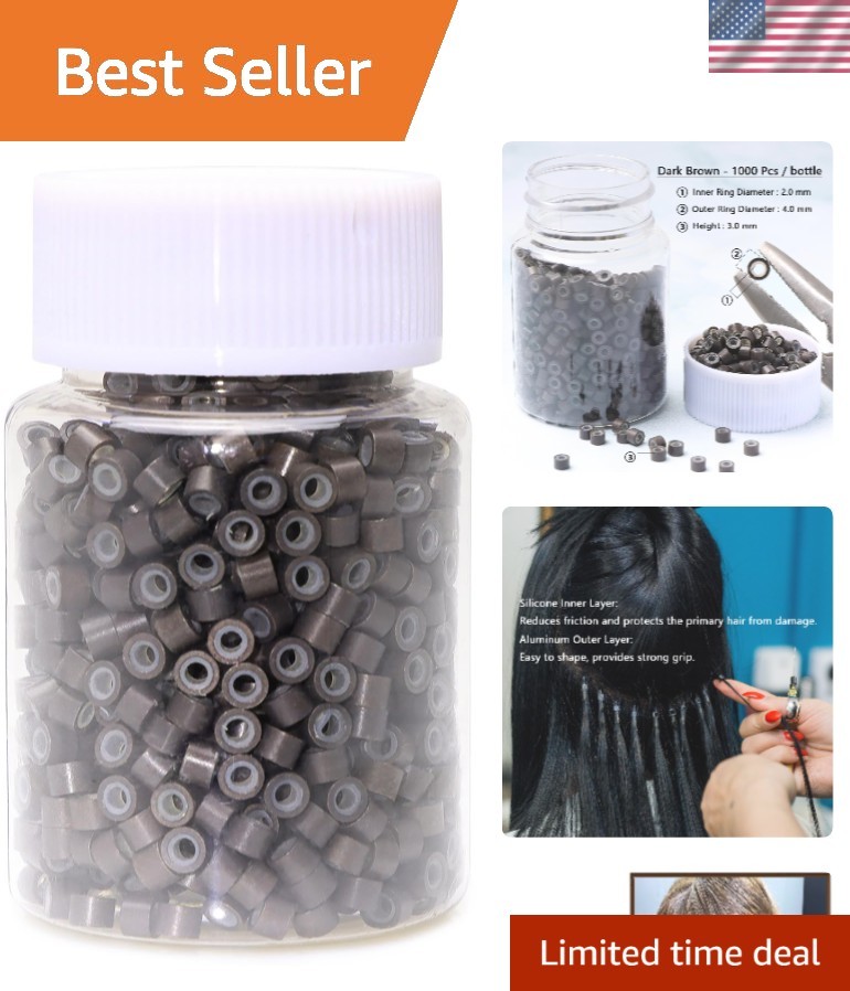 Universal Fit 4mm Dark Brown Hair Extension Beads – Silicone Lined 1000 Pieces