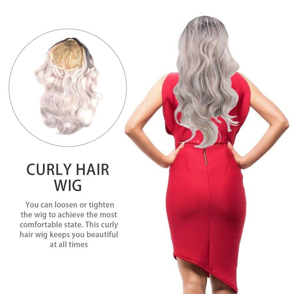 Grey Long Curly Fiber Wig Heat Resistant Fashionable Wig for Women