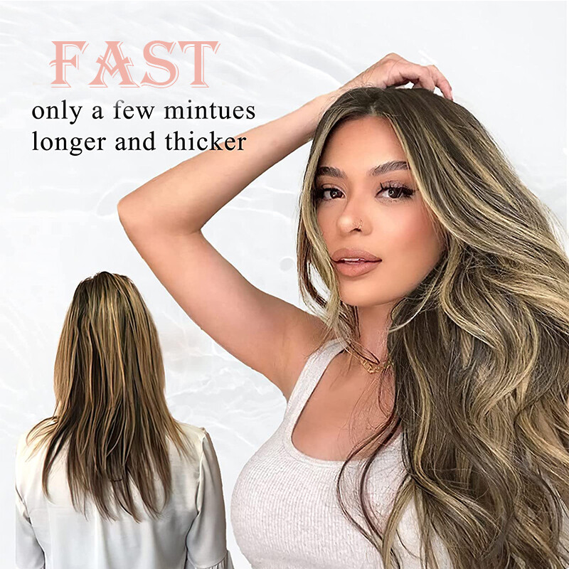 Balayage Brown Wire In Hair Extensions Elastic Band Secret Miracle Ring AS Human