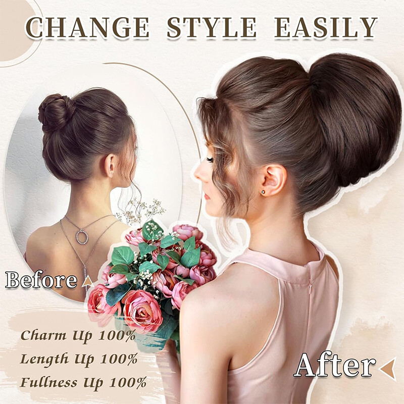 LARGE THICK Straight Scrunchie Comb Clip Bun Updo Lady Hair Piece Extensions US