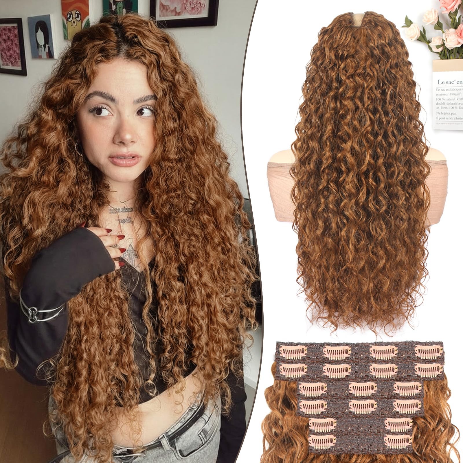 Uenokips Curly Clip In Hair Extensions 6 Pcs 18 Clips Water Wave Clip Ins 100
