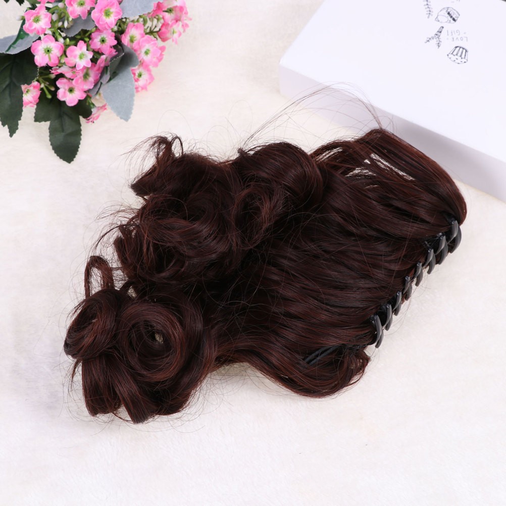 Brown Synthetic Wigs Claw Ponytail Extension Natural Look Easy to Wear