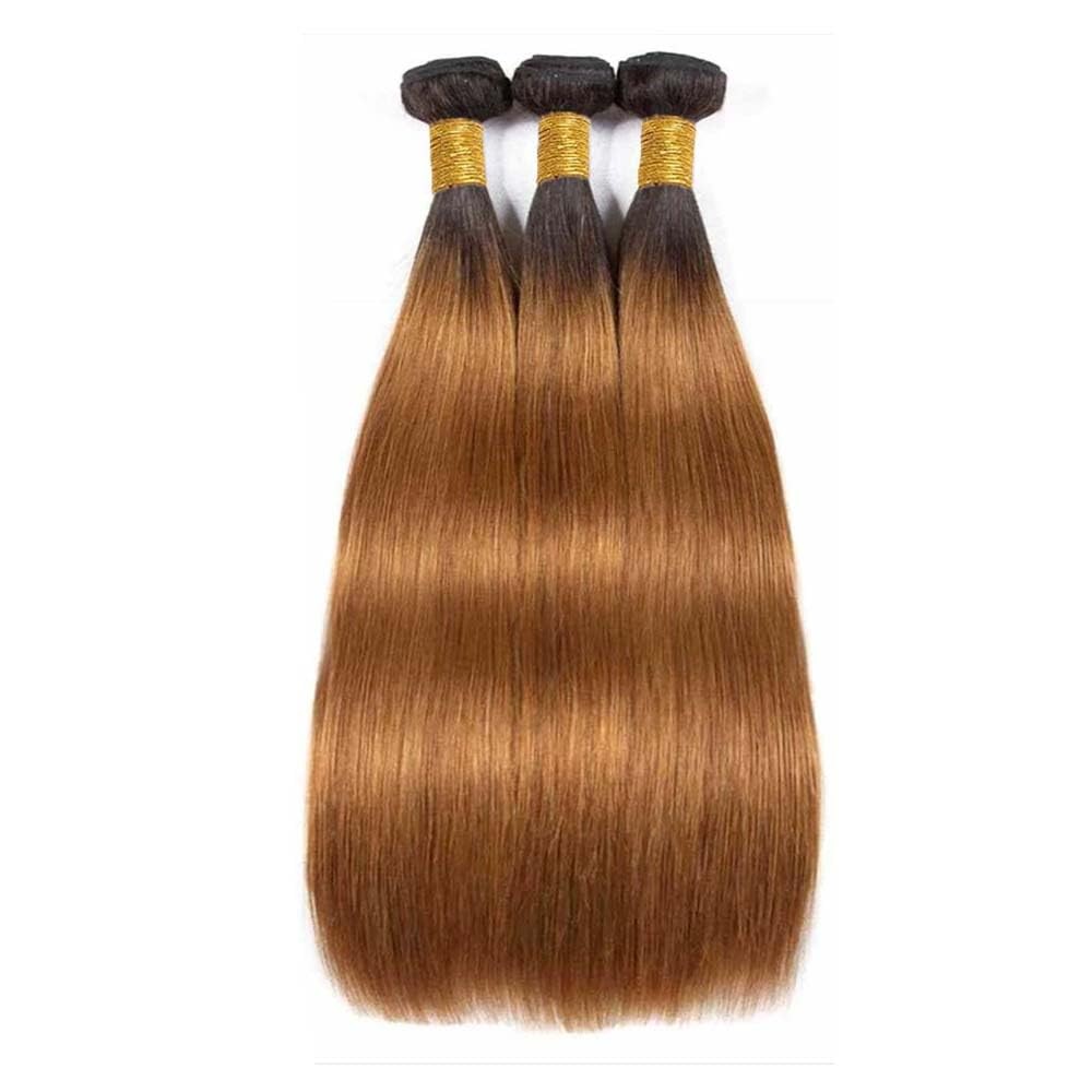 Niciitysi Light Brown Straight Bundles Human Hair Color 1B30 Bundles Ombre Two