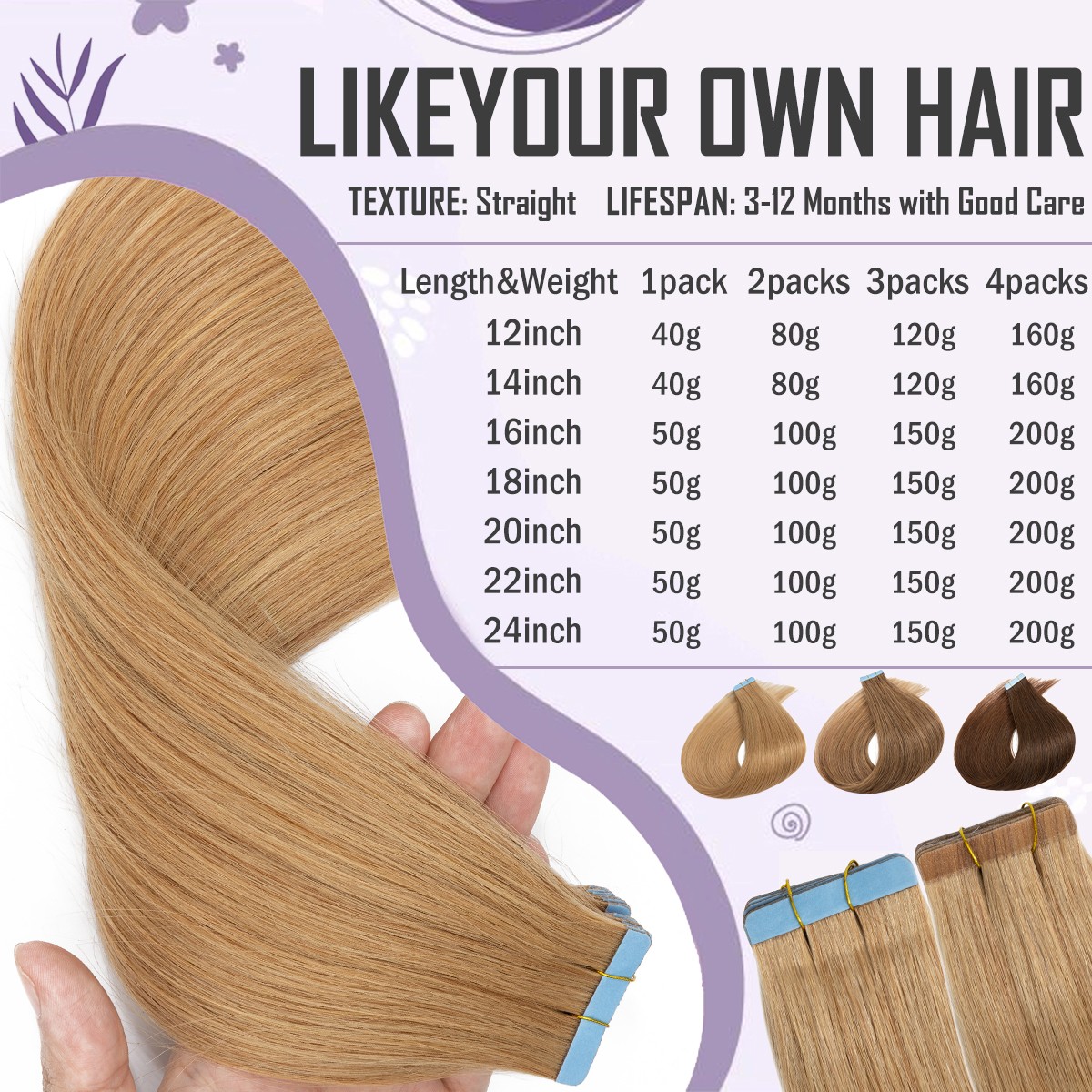 Seamless Tape in Skin Weft 100% Remy Human Hair Extensions Highlight Thick 60PCS