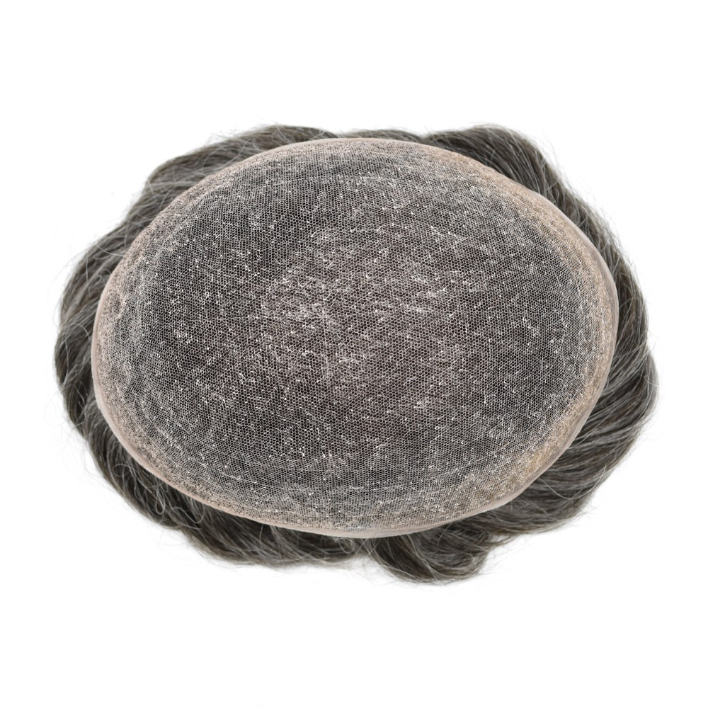 Mens Toupee Full French Lace Human Hair System Natural Bleached Knots Hairpiece