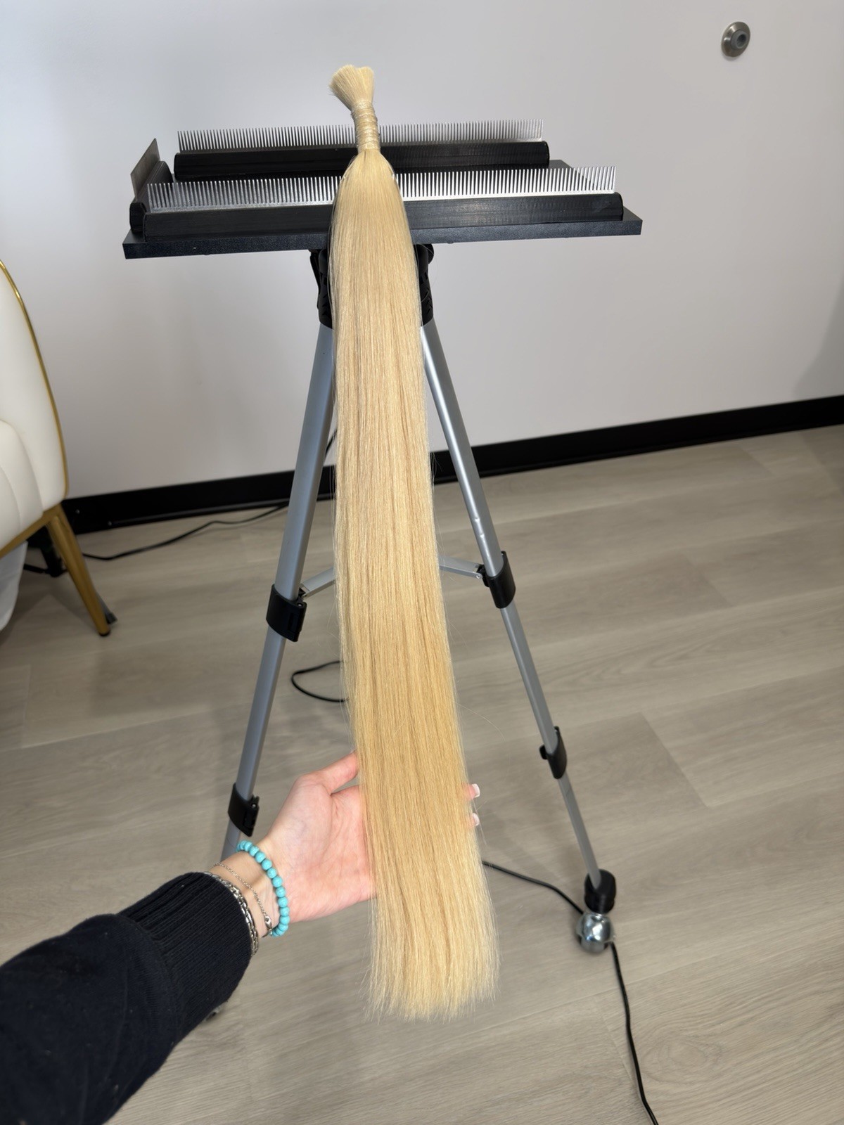 Light Blond Straight Human Hair Extensions bulk 65cm 103g