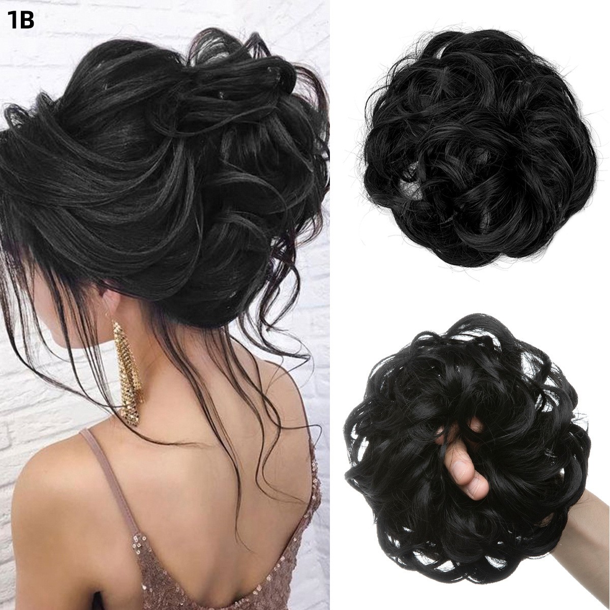 2PCs Small Messy Bun Hair Pieces Women Synthetic Curly Mini Scrunchies Hairpiece