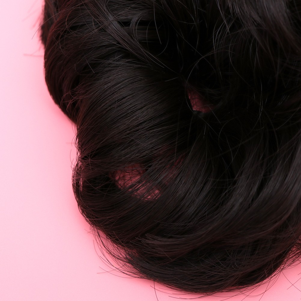 2Pcs Black Hair Plate Tool Synthetic Hair Chignon Wig for Elegant Styles