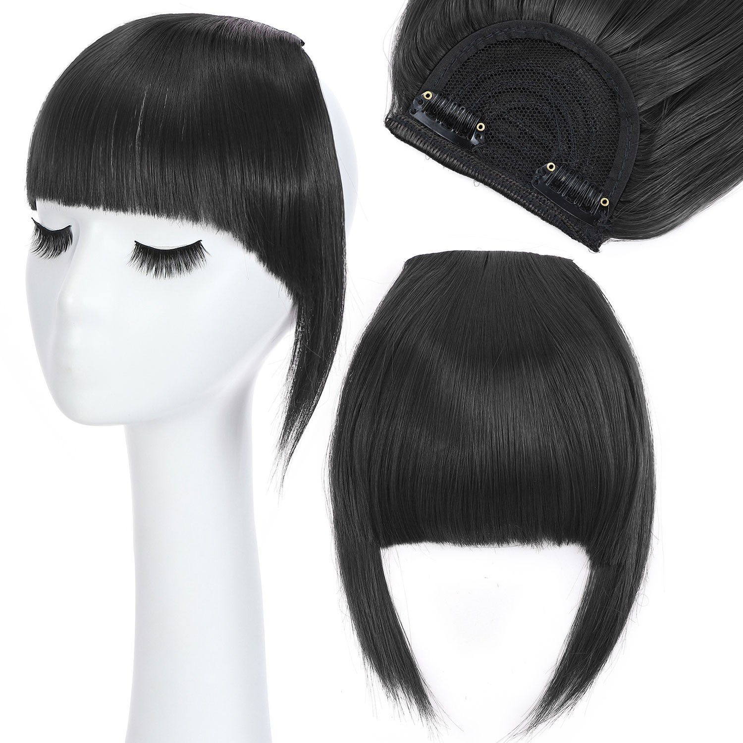 6” Straight Thick Hair Neat Bangs Clip In Fringe Front Hair Extensions Christmas