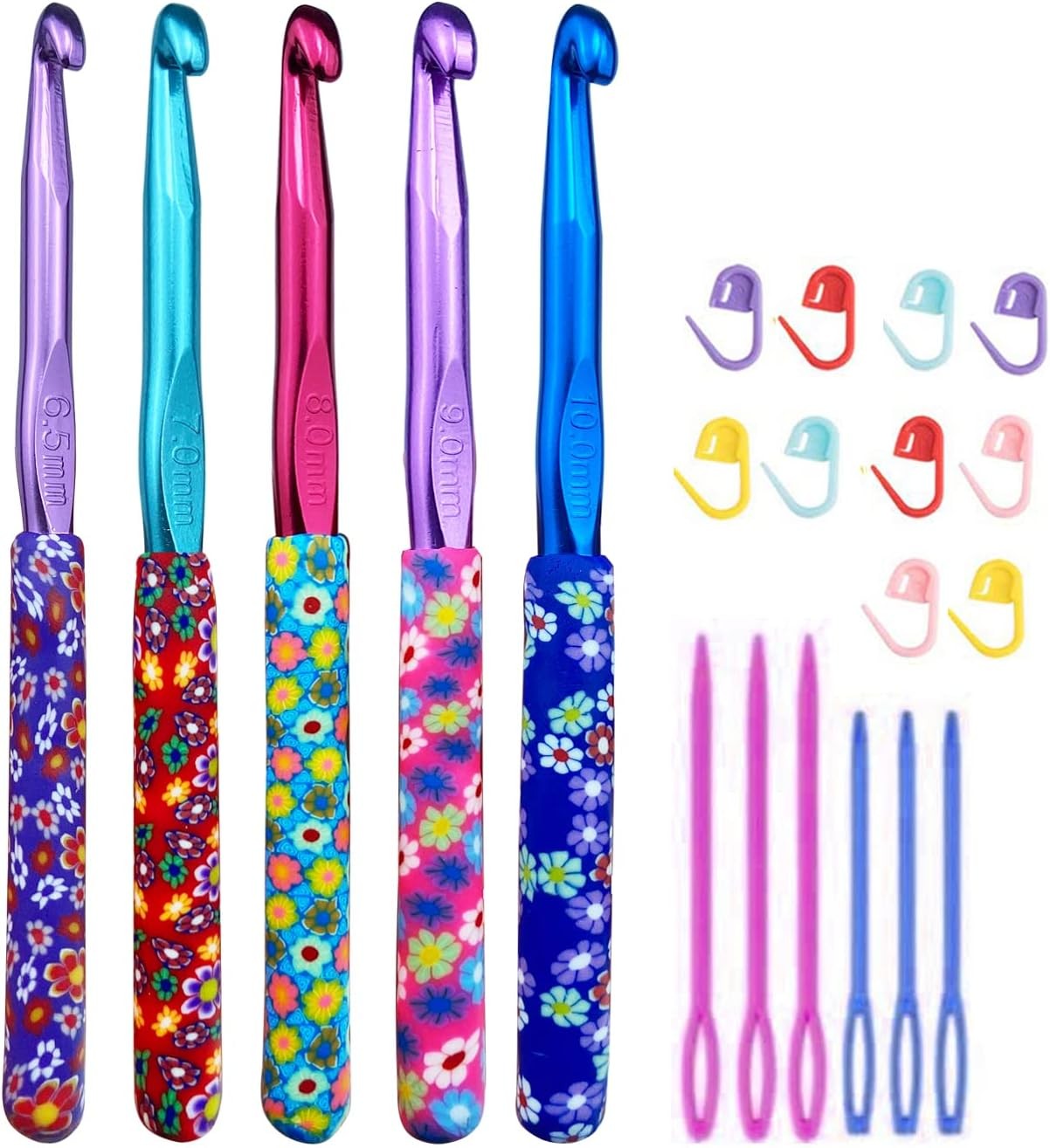 Large 5 Size Aluminum Crochet Hook Set 6.5mm,7mm,8mm,9mm,10mm, Multicolor