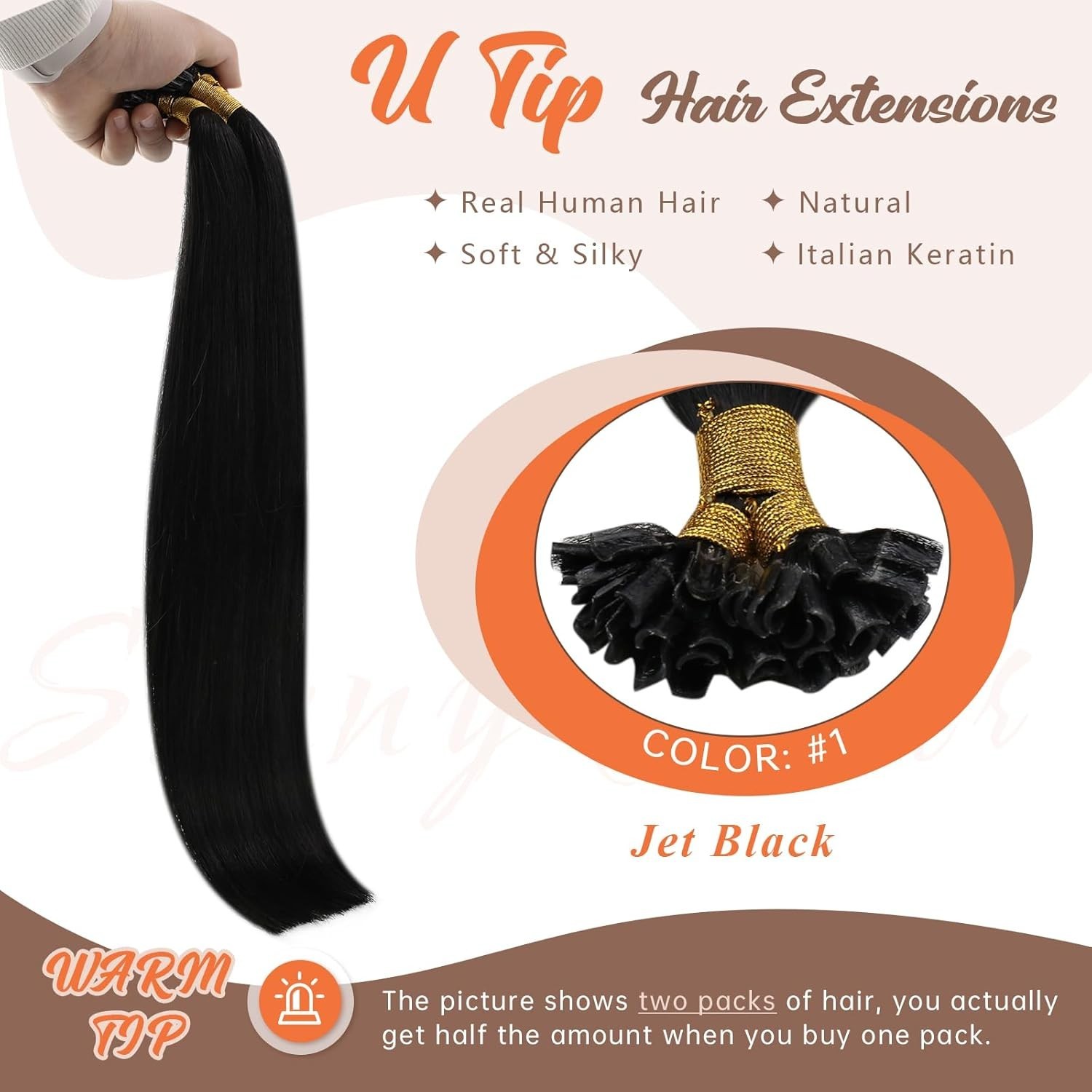 Sunny Hair U-Tip 22in #1 Jet Black Human Hair Extensions Hot Fusion
