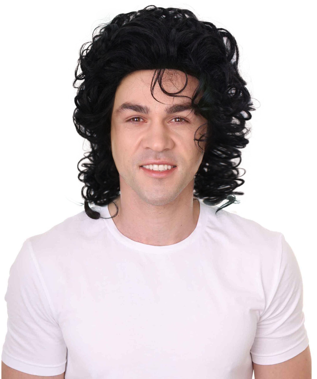 Adult Men’s Retro Pop Star and Pop King Black Curly Wig I Black Color I HM-1635