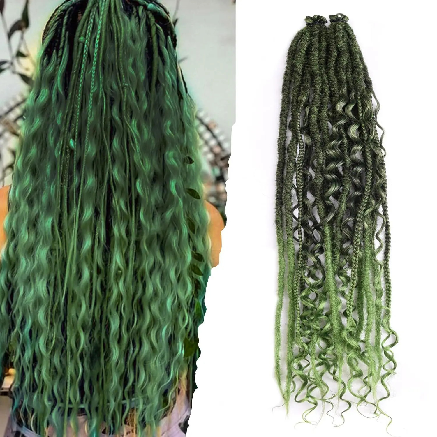 Single End Dreadlocs Braids Hair Extensions 3 In 1 Mixed Hippie Style for Women