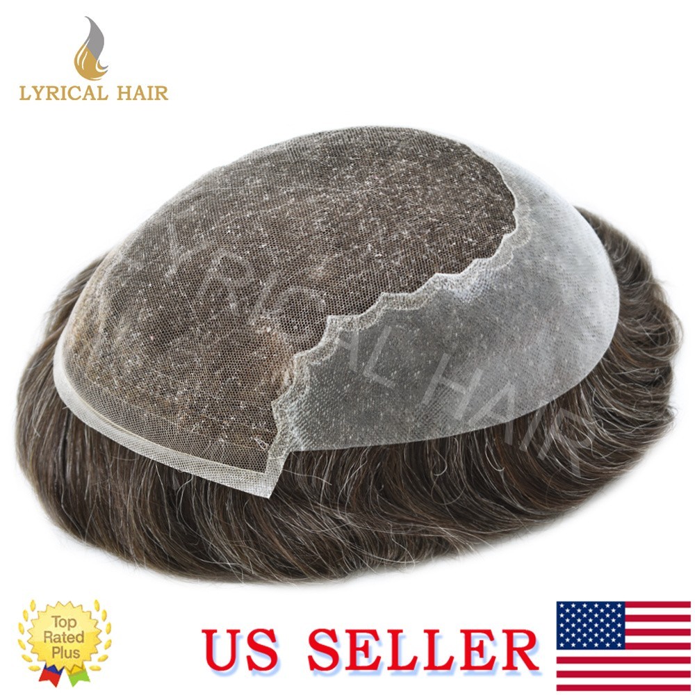 Mens Toupee Human Hair System Swiss Lace Front Skin PUGrey Black Brown Hairpiece