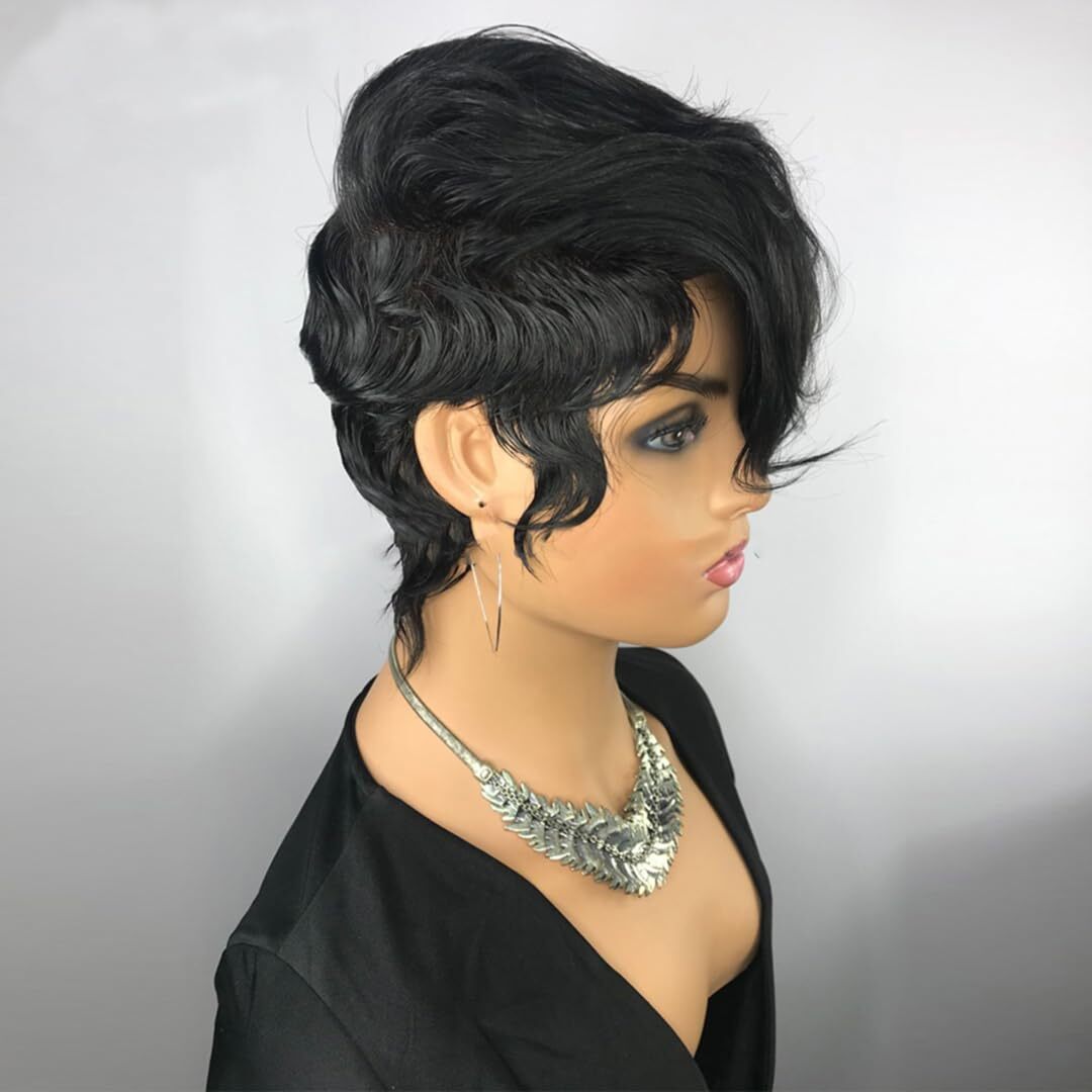 Fashion Pixie Cut Wigs for Women Loose Deep Wave Finger Wave 100% Human Hair Wig