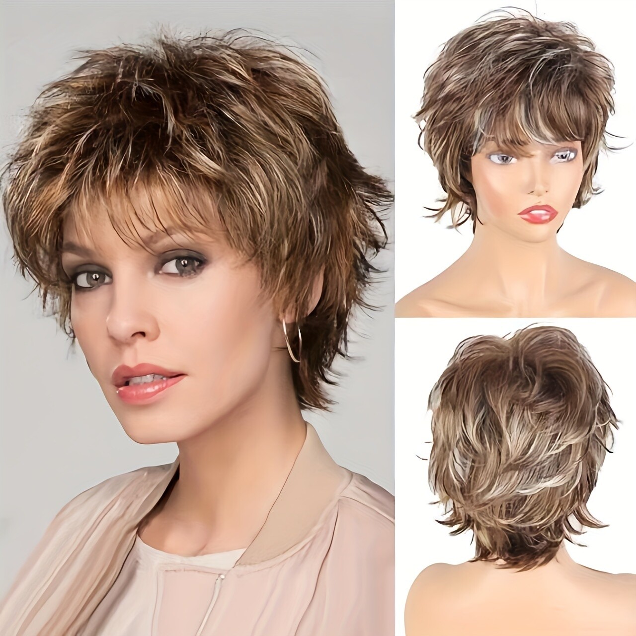 Elegant Short Curly Wigs for Women, High-Temperature Fiber, Body Wave Style