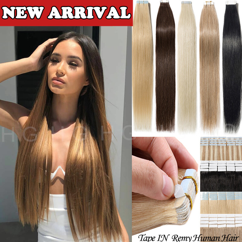 16″-24″ 100% Real Human Hair Tape In Human Hair Extensions Thick Glue US Stock