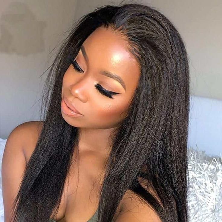 Kinky Straight Half Wig for Women, 3 in 1 Yaki Drawstring Glueless Synthetic Wig