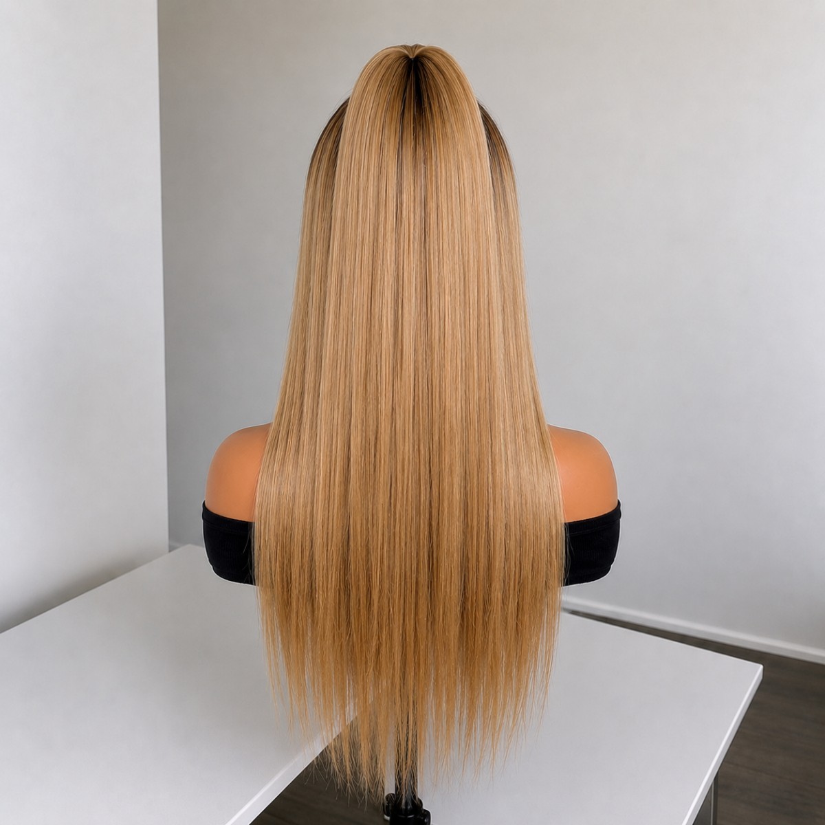 Natural Layered Synthetic Hair Ash Blonde HD Lace Front Wig Long Straight