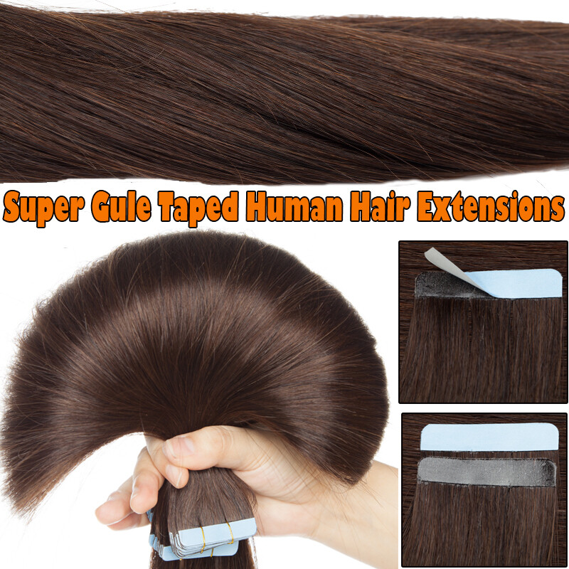 Traceless Russian Tape In Remy Human Hair Extensions Skin Weft FuLL Head Ombre#