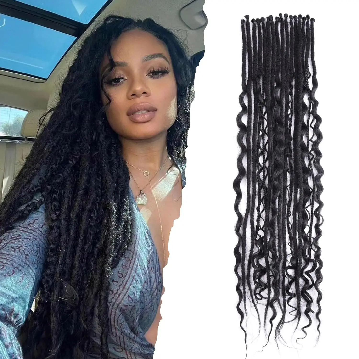 Single End Dreadlocs Braids Hair Extensions 3 In 1 Mixed Hippie Style for Women