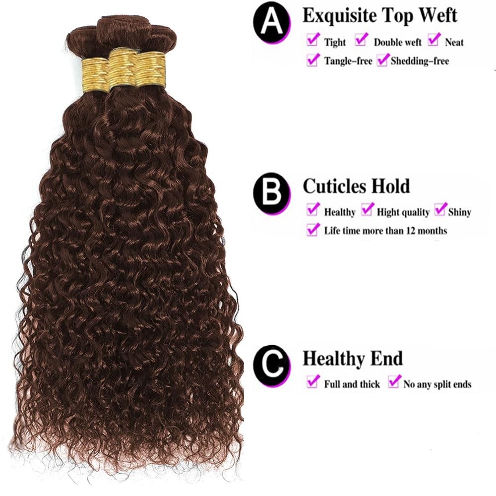 Raivide 34 34 34 Inch Chocolate Brown Bundle Color 4 Water Wave Human Hair