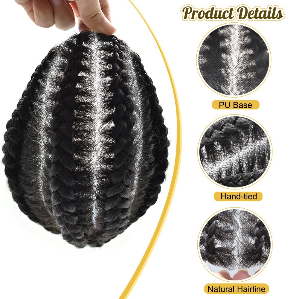 Cornrow Braids Toupee for Men Hairpiece Box Braided Mens Hair Unit Male Braiding