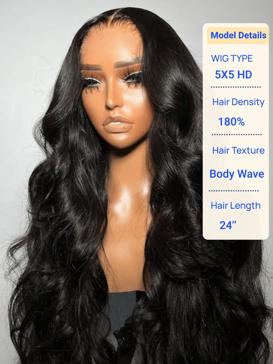 Glueless 5×5 Body Wave Drawstring Wig – 180% Density, Pre-Plucked, 24 Inch, Huma