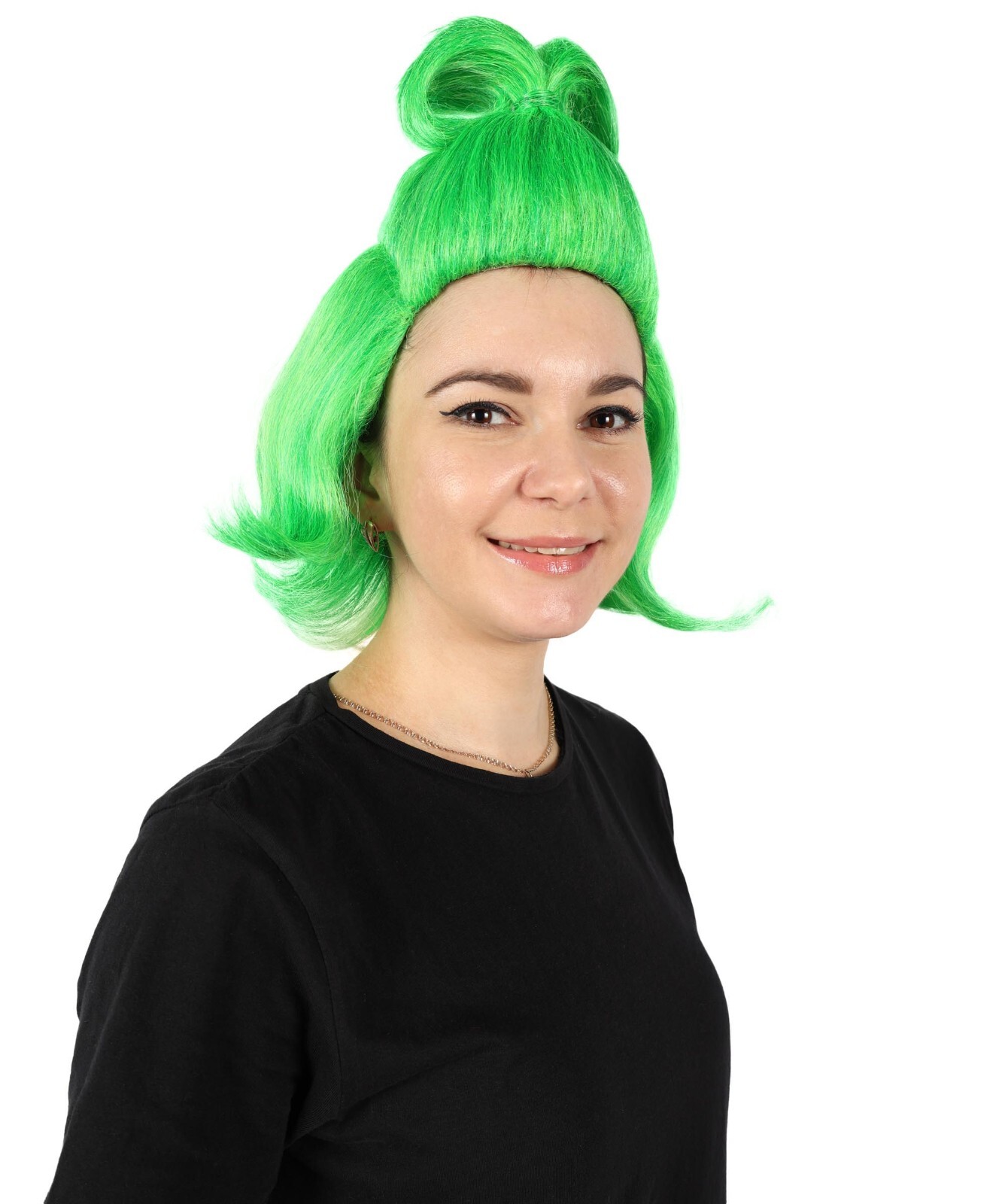 Adult Women’s Green Queen Grinch Wig, Breathable Capless Cap, Flame-Retardant