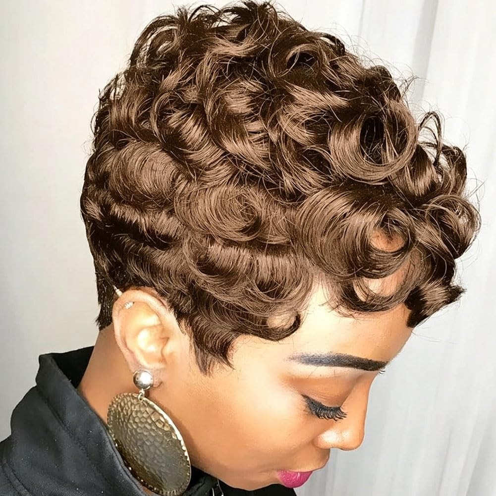 6″ Short Pixie Wigs Black Women Short Black Curly Pixie Synthetic Hair Wigs