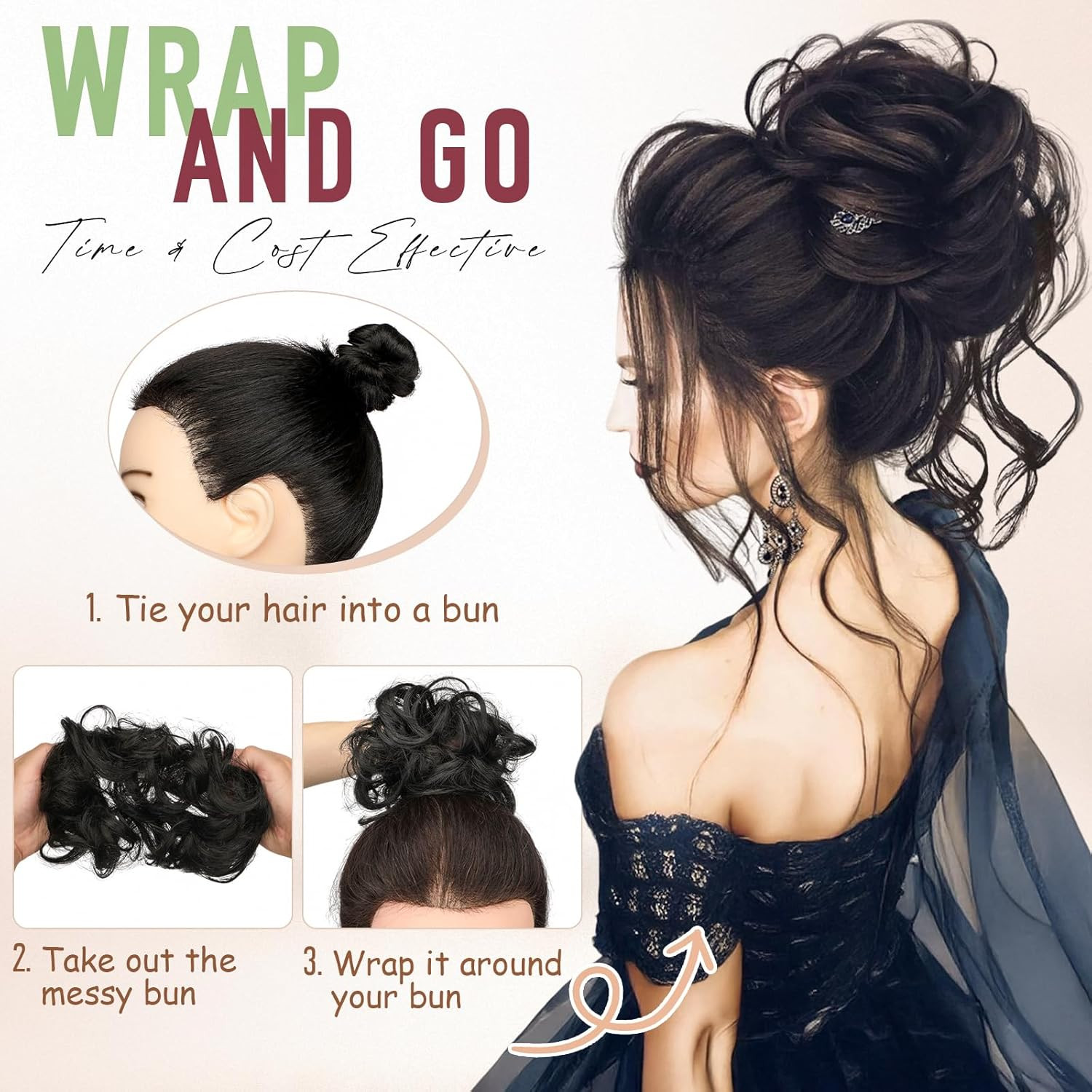 2 PCS Messy Bun Hair Piece Wavy Curly Scrunchies Synthetic Chignon Ponytail Hair