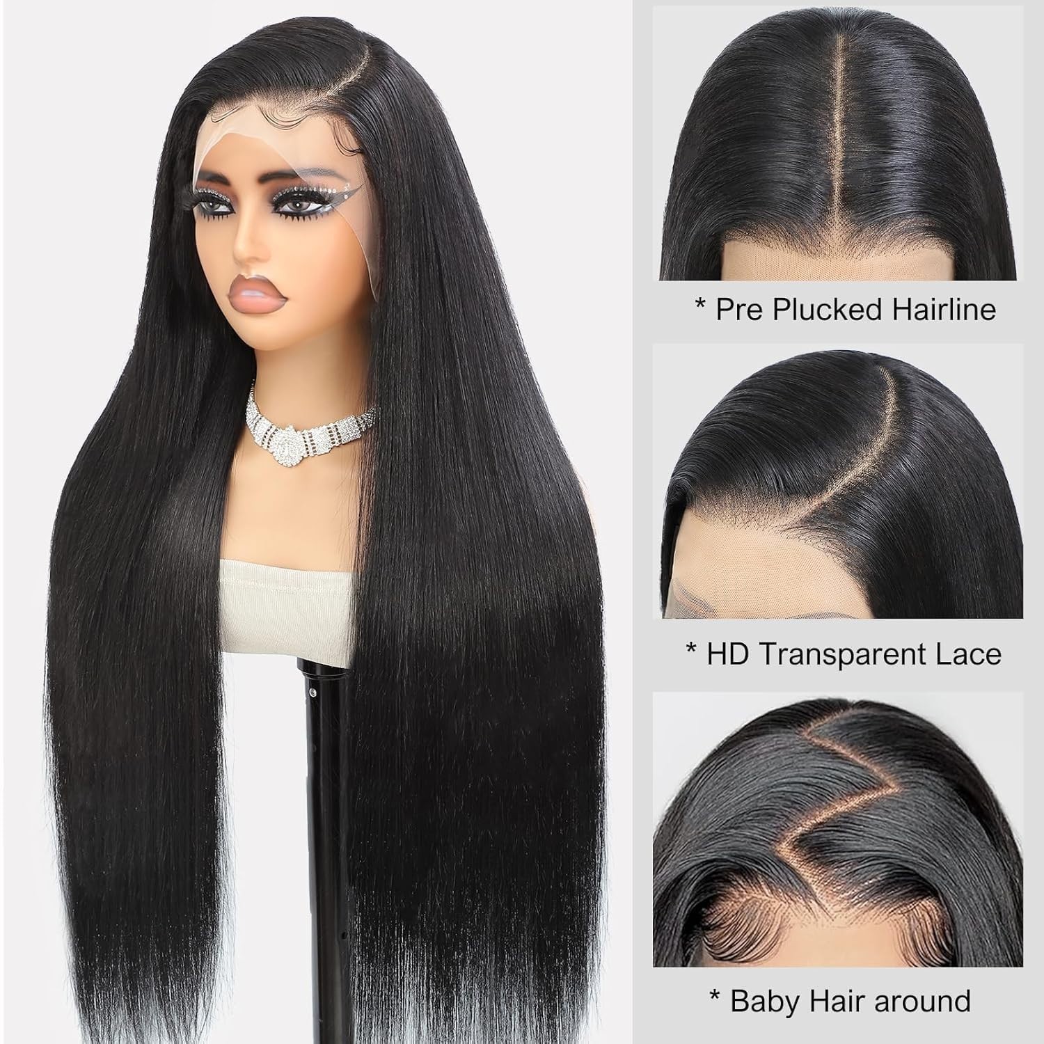 40″ 200% Density HD Lace Front Wig – Pre-Plucked, Glueless, Straight Hair for Wo