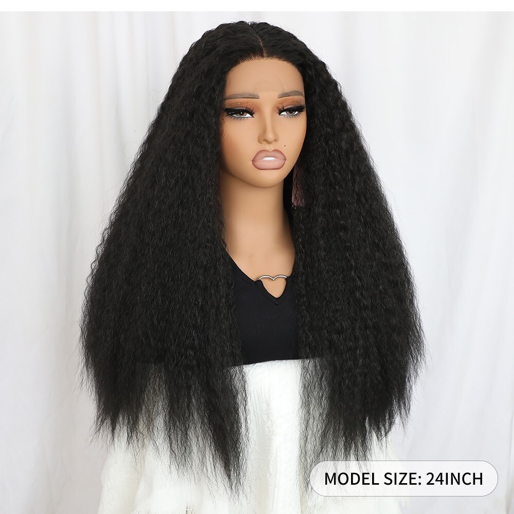 Long Kinky Straight Lace Front Wigs Pre Plucked Natural Yaki Hair Black Women