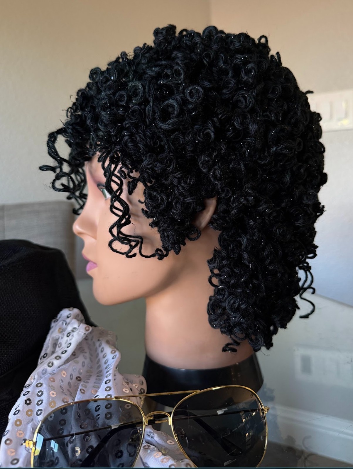 Black Afro-Jheri Curls Costume performance WIG with accessories Wearable Art