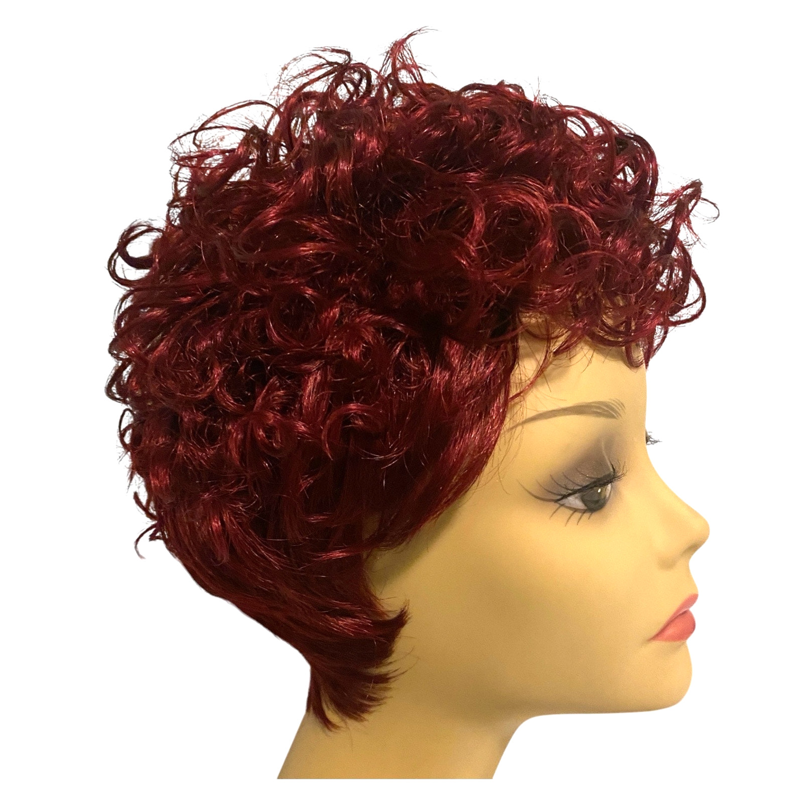 ASHRO Wig Curly Pixie Dk Burgundy Red Synthetic Hair for Women NWT A966W