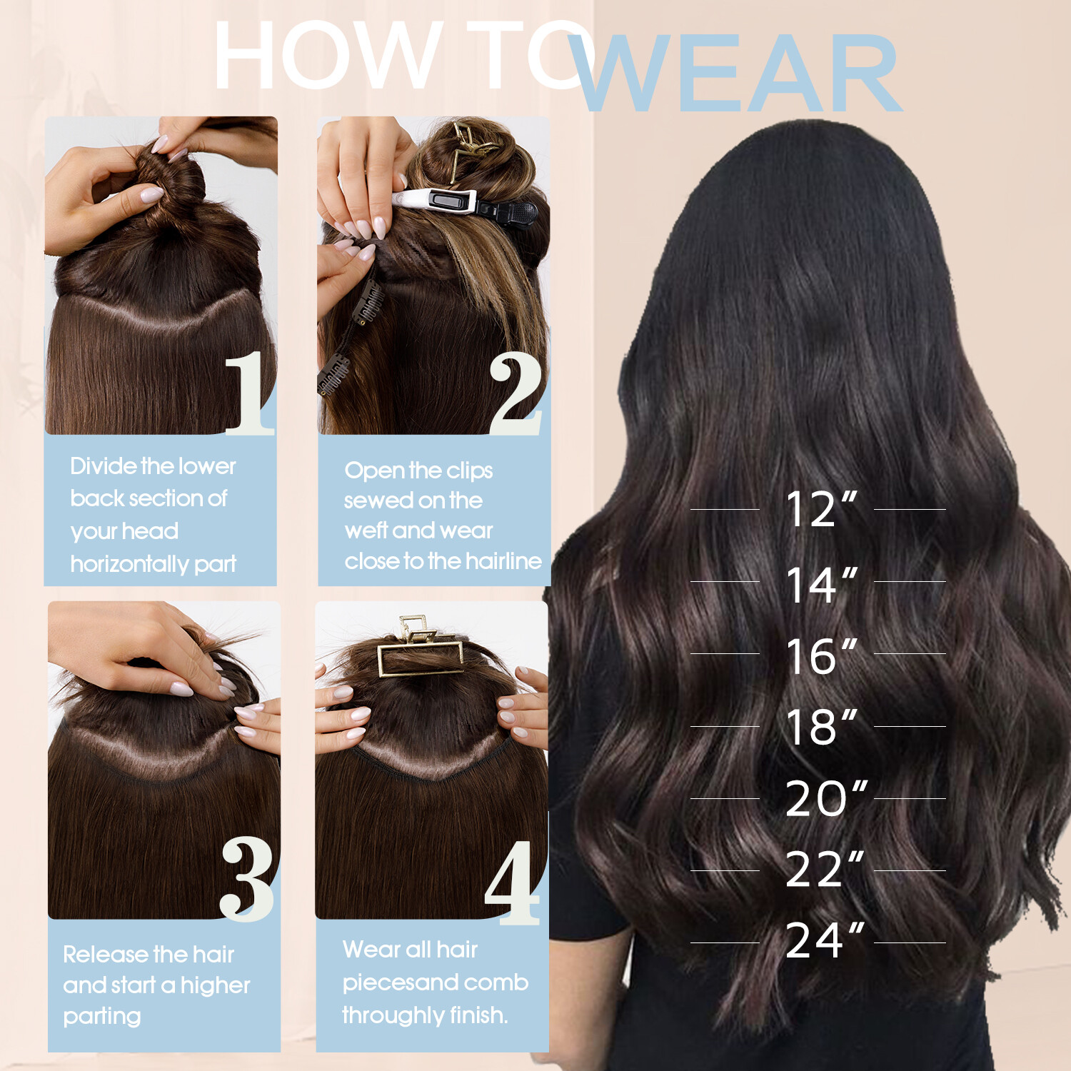 One Piece 100% Remy Clip In Human Hair Extensions 3/4Full Head U Part MY-LADY US