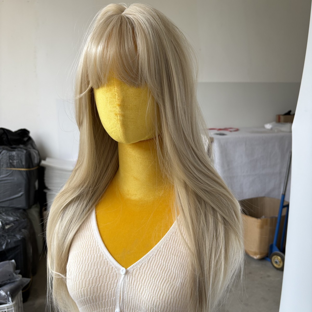 Heat Resistant Hair Natural Costume Wigs With Bangs Mixed blonde Long Straight
