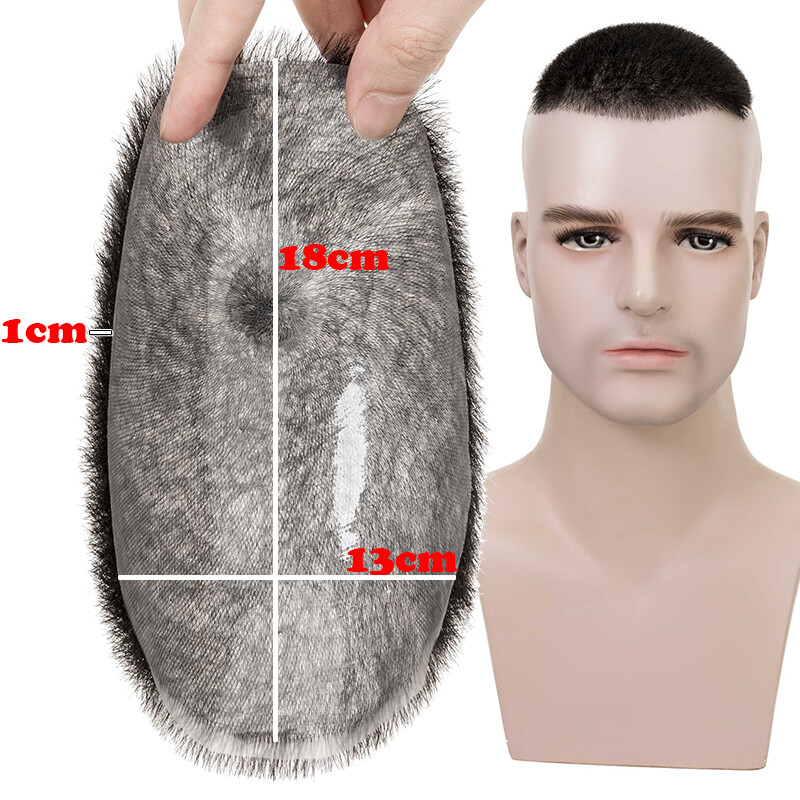 Men’s Real Virgin Human Hair Toupee Wig Buzz Cut 1cm Tape In Hairpiece Wigs