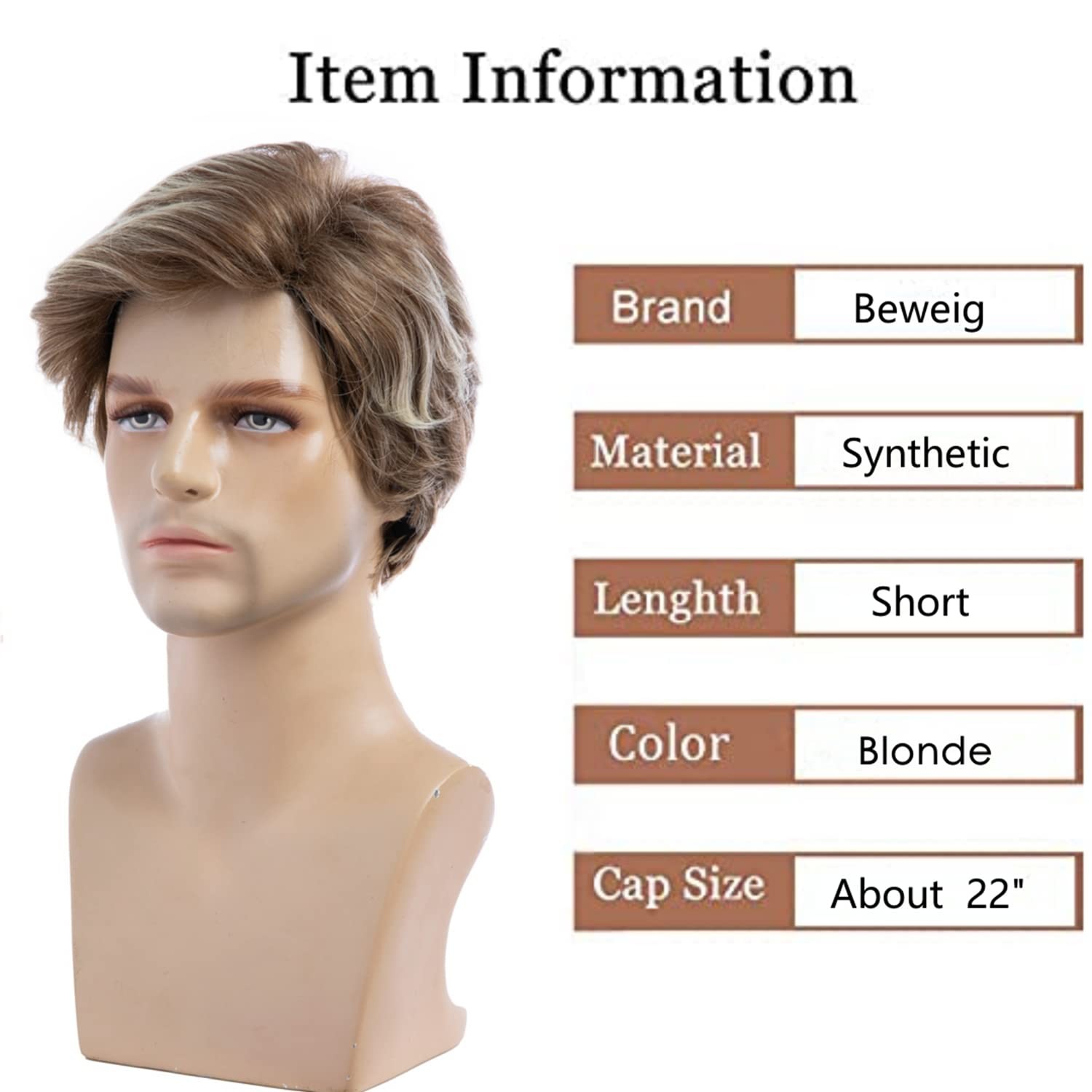 Beweig Men Short Blonde Wigs Layered Mixed Wig 22.5 Inch,