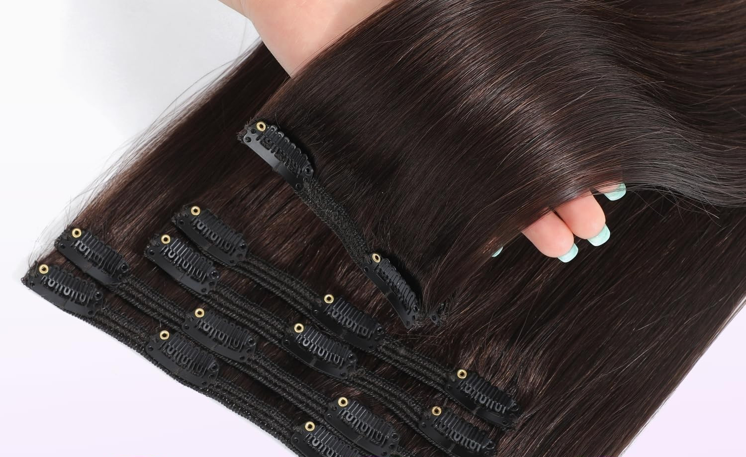130g 8 Pieces Remy Human Hair Clip in Extensions Straight 2 Brown Double Weft 26