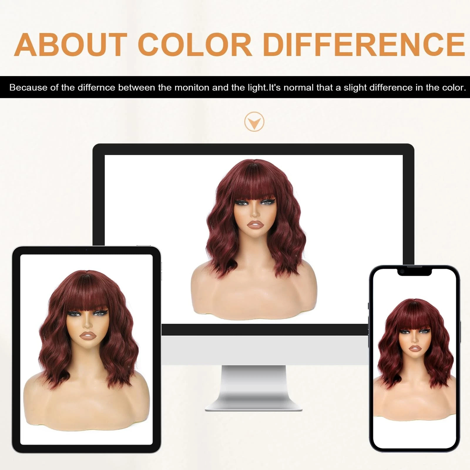 Short Red BOB Wave Wigs with Bang Shoulder Length Synthetic Hair for Women