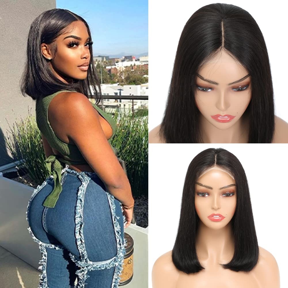 Rismale Hair Short Bob Wigs Human Hair 4X1 Lace Closure Wigs Brazilian Straight